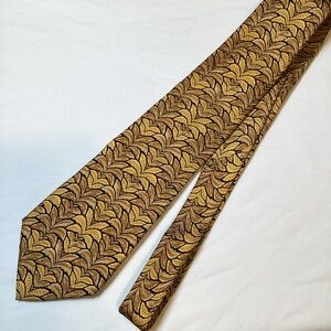 Salvatore Ferragamo Gold Yellow Tropical Leaf Print Silk Men's Tie